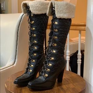 Classic MK tall black leather lace up boot